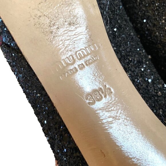 Miu Miu Black Glitter Closed Toe Platform Shoes size EU 38.5 US 8.5 Barbie - Picture 11 of 14